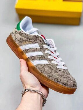 Adidas x Gucci Gazelle Monogram White Stripe Shoes